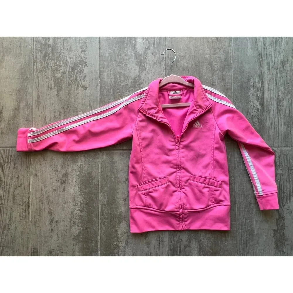 ADIDAS Pink Track Jacket Full Zip Athleisure Toddler Kids Girls Fall Spring 4